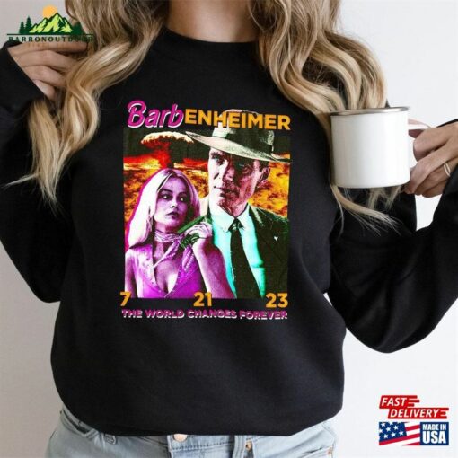 Barbenheimer The World Changes Forever Sweatshirt Barbie Oppenheimer Pink Hoodie Unisex