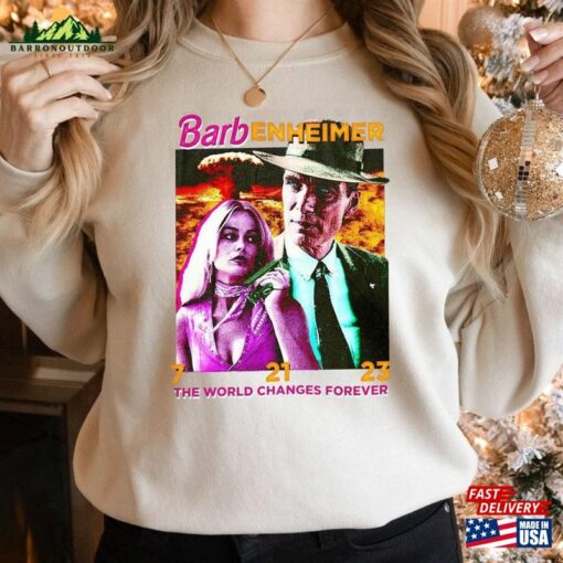 Barbenheimer The World Changes Forever Sweatshirt Barbie Oppenheimer Pink Hoodie Unisex