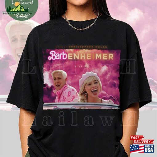 Barbie And Ken On The Car Barbenheimer Movie Oppenheimer Shirt Christopher Nolan Margot Robbie Ryan Gosling Unisex T-Shirt