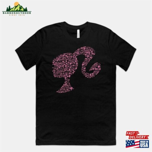 Barbie Head With Ponytail Logo T-Shirt Featuring A Vibrant Pink Design Made Up Of Iconic Accessories Shirt Movie 2023 Hoodie