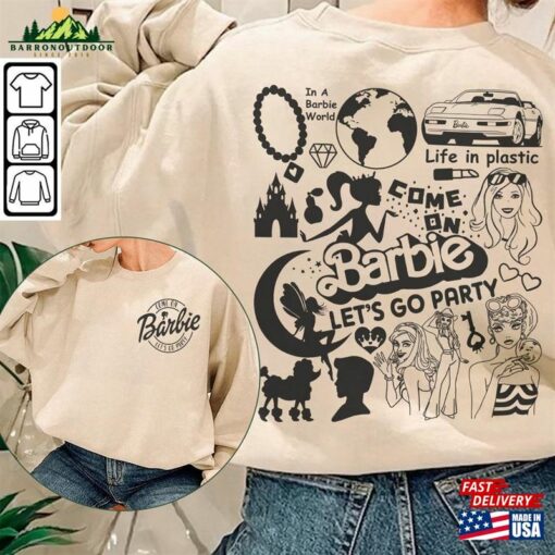 Barbie Movie Doodle Art Shirt 2 Side Funny Princess Barbies New 2023 Sweatshirt Hoodie Gift For Fan Da1406dt