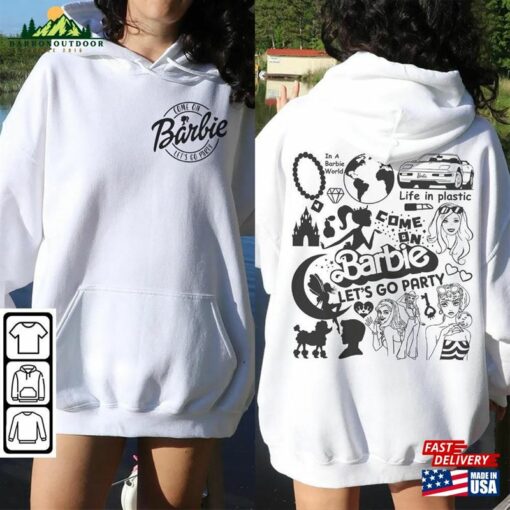 Barbie Movie Doodle Art Shirt 2 Side Funny Princess Barbies New 2023 Sweatshirt Hoodie Gift For Fan Da1406dt