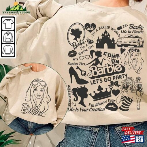 Barbie Movie Doodle Art Shirt 2 Side Princess Barbies New Movies 2023 Concert Sweatshirt Hoodie Gift For Fan Da1406dt