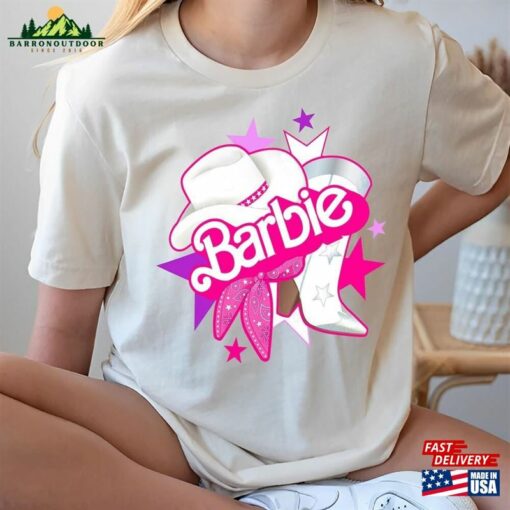 Barbie Western Country Cowboy Hat Bandana Boot Stars Pink Babe Doll Girly Unisex T-Shirt Oppenheimer Shirt Sweatshirt Classic