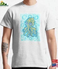 Blue Ringer Octopus Cartoony Watercolor Classic T-Shirt Hoodie Unisex