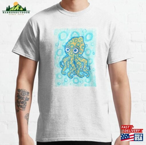 Blue Ringer Octopus Cartoony Watercolor Classic T-Shirt Hoodie Unisex