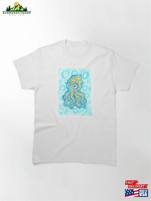 Blue Ringer Octopus Cartoony Watercolor Classic T-Shirt Hoodie Unisex