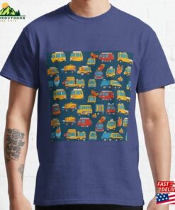 Cars And Trucks On Blue Seamless Tile Pattern Classic T-Shirt Cars And Trucks On Blue Seamless Tile Pattern Classic T-Shirt