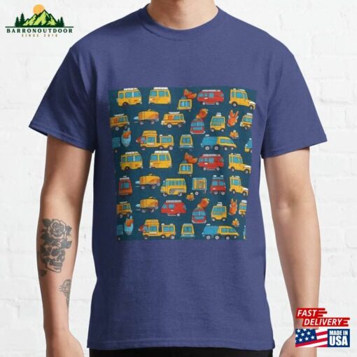 Cars And Trucks On Blue Seamless Tile Pattern Classic T-Shirt