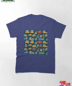 Cars And Trucks On Blue Seamless Tile Pattern Classic T-Shirt Cars And Trucks On Blue Seamless Tile Pattern Classic T-Shirt