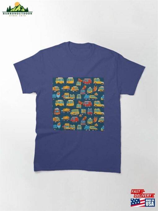 Cars And Trucks On Blue Seamless Tile Pattern Classic T-Shirt