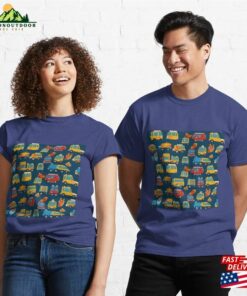 Cars And Trucks On Blue Seamless Tile Pattern Classic T Shirt 3