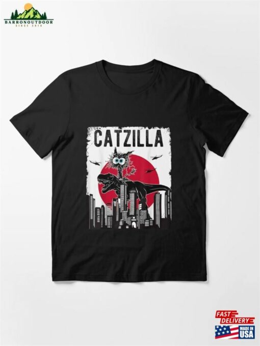 Catzilla Funny Retro Cat Kitten Riding T Rex Lovers Clothing T-Shirt Essential Hoodie Unisex