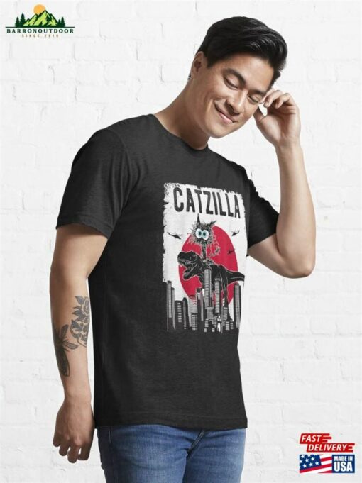 Catzilla Funny Retro Cat Kitten Riding T Rex Lovers Clothing T-Shirt Essential Hoodie Unisex