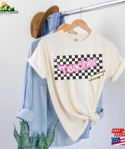 Checkered Pink 90S Teacher Shirt Colorful Tee New Unisex T Shirt 2