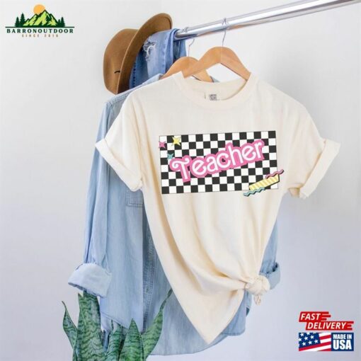 Checkered Pink 90S Teacher Shirt Colorful Tee New Unisex T-Shirt