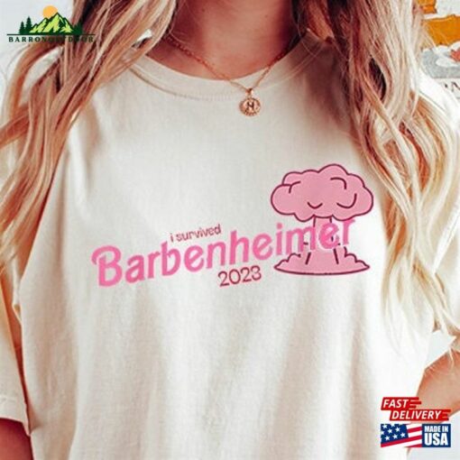 Comfort Color I Survived Barbenheimer 2023 Shirt Barbie Heart Fan T-Shirt Hoodie