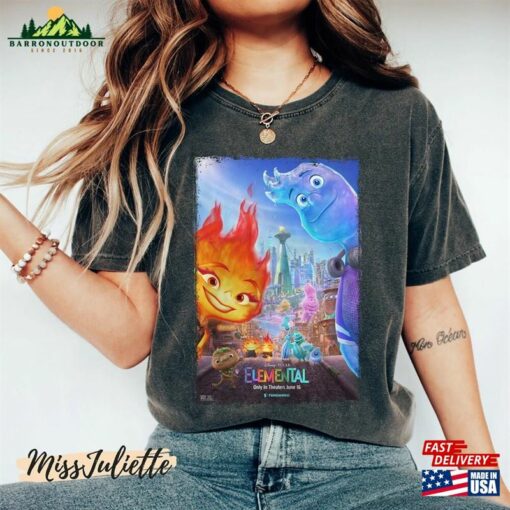 Comfort Colors Disney Elemental Movie Poster Graphic T-Shirt Pixar 2023 Shirt Family Trip Classic Unisex