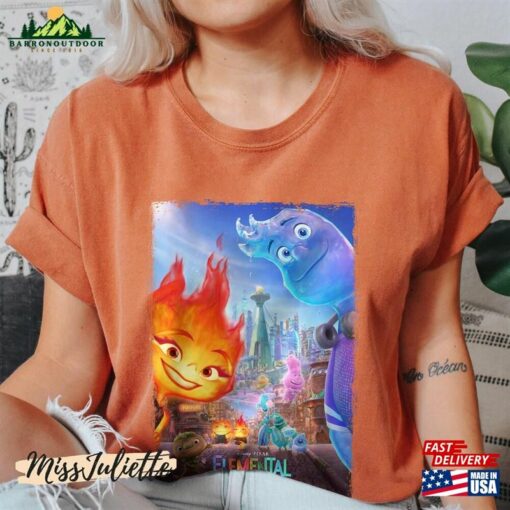 Comfort Colors Disney Elemental Movie Poster Graphic T-Shirt Pixar 2023 Shirt Family Trip Classic Unisex