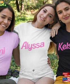 Custom Text Womens Relaxed T Shirt Gift For Bachelorette Bridesmaid Sorority Group Pink Font Personalized Name Sweatshirt Unisex 1
