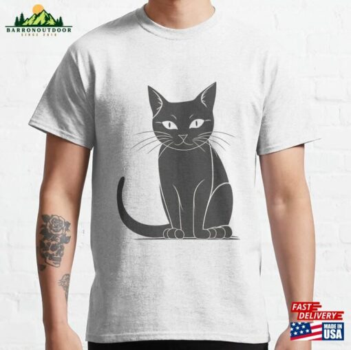 Cute Black Cat Drawing Classic T-Shirt Unisex