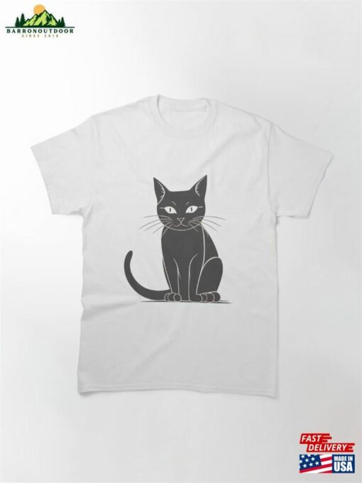 Cute Black Cat Drawing Classic T-Shirt Unisex