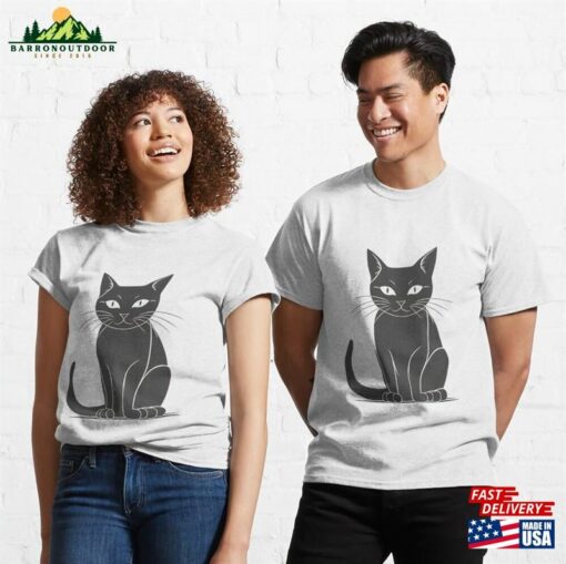 Cute Black Cat Drawing Classic T-Shirt Unisex