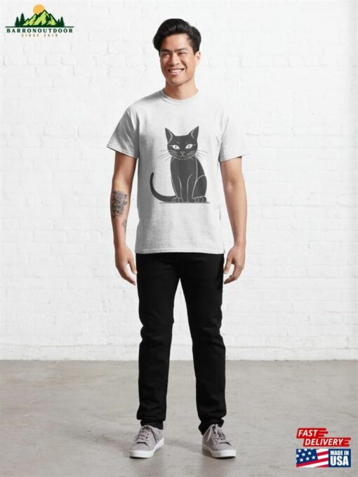 Cute Black Cat Drawing Classic T-Shirt Unisex