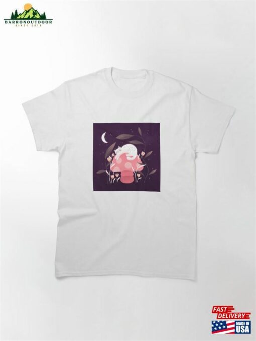 Cute White Cat Mushroom And Curious Flowers Unisex Classic