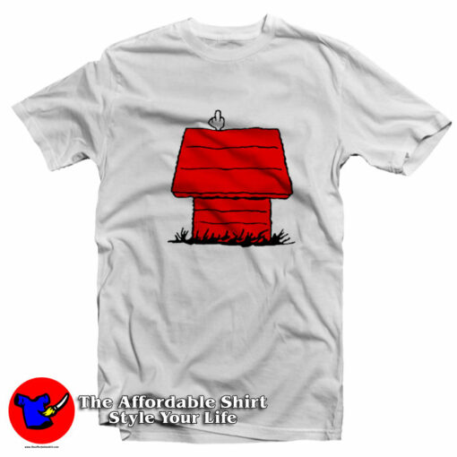 Red Dog Houses Cartoon Funny Middle Finger T-Shirt On Sale