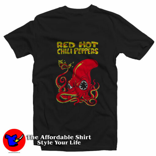 Red Hot Chili Peppers Fire Squid Cartoon T-Shirt On Sale