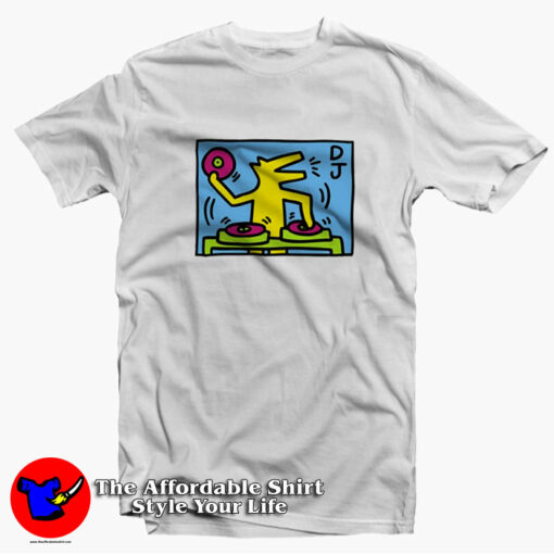 Retro Pop Art Dj Dog Keith Haring Unisex T-Shirt On Sale