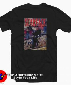 Scarface Tony Montana Balcony Railing Shot T-shirt On Sale