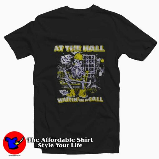 Skeleton At The Hall Waiting On a Call Graphic T-Shirt On Sale