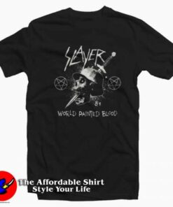Slayer Dagger Skull World Painted Blood T-shirt On Sale Slayer Dagger Skull World Painted Blood T-shirt On Sale