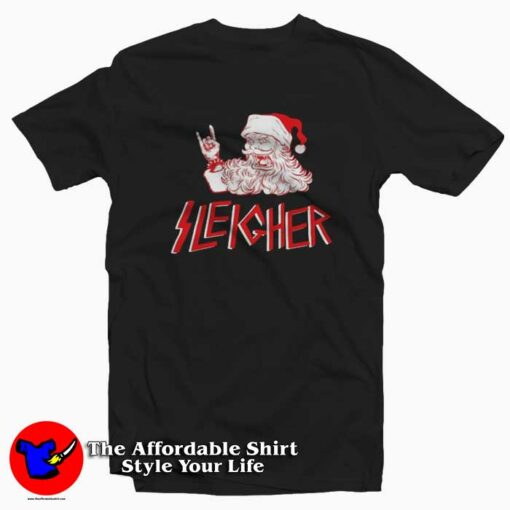 Sleigher Santa Heavy Metal Christmas T-shirt On Sale