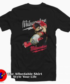 Super Mario And Milwaukee Logo Graphic T-Shirt On Sale Super Mario And Milwaukee Logo Graphic T-Shirt On Sale