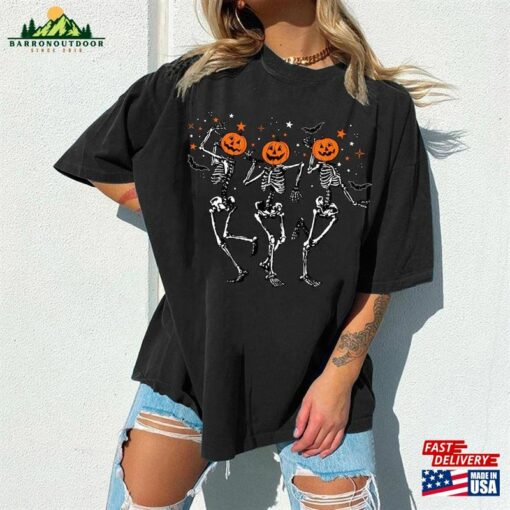 Dancing Skeleton Halloween Pumpkin Shirt Spooky Season Fall Sweatshirt Hoodie