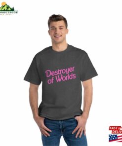 Destroyer Of Worlds In Pink Barbie Font Unisex Beefy T Short Hoodie