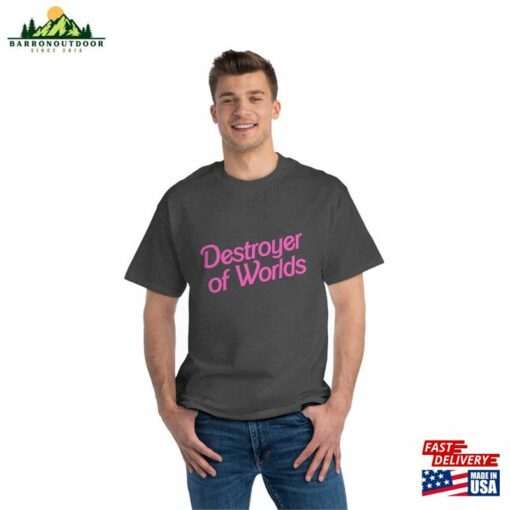 Destroyer Of Worlds In Pink Barbie Font Unisex Beefy T Short Hoodie