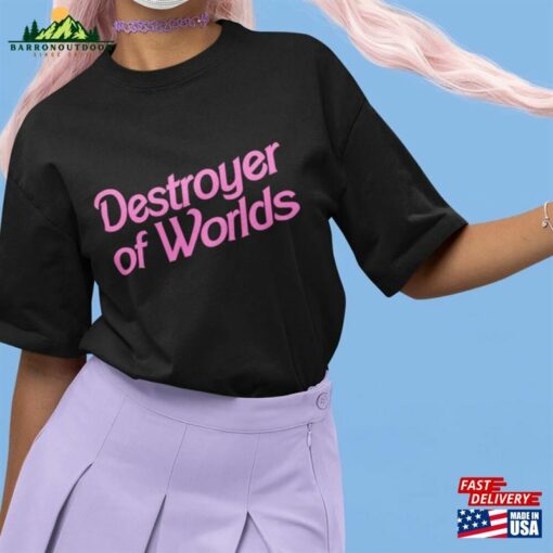 Destroyer Of Worlds In Pink Barbie Font Unisex Beefy T Short Hoodie