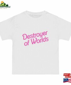Destroyer Of Worlds In Pink Barbie Font Unisex Beefy T Short Hoodie 3