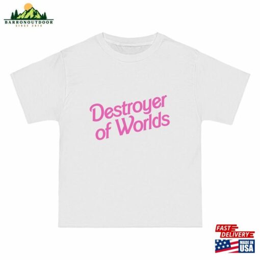 Destroyer Of Worlds In Pink Barbie Font Unisex Beefy T Short Hoodie