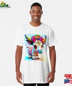Dia De Los Muertos ( Day Of Dead ) Style Cow Long T-Shirt Unisex