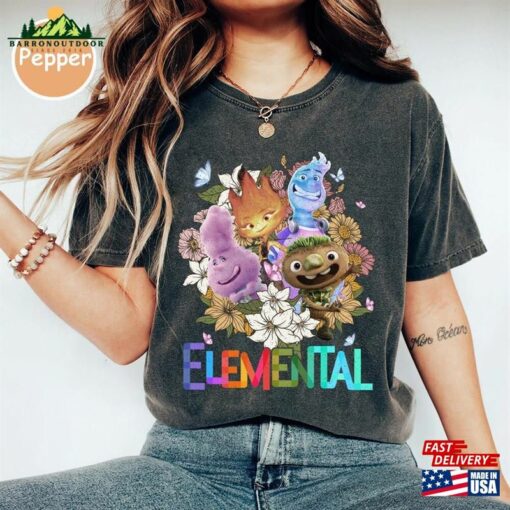 Disney Floral Elemental Characters Shirt 2023 Pixar T-Shirt Hoodie