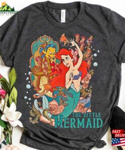 Disney Little Mermaid Movie Ariel Princess Flounder Sebastian Retro Shirt Magic Kingdom Unisex T-Shirt Family Birthday Gift Adult Kid Tee Classic