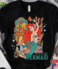 Disney Little Mermaid Movie Ariel Princess Flounder Sebastian Retro Shirt Magic Kingdom Unisex T-Shirt Family Birthday Gift Adult Kid Tee Classic