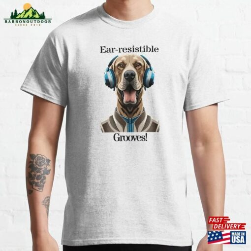 Ear Resistible Grooves! Dj Labrador Retriever With Headphones Funny Art Design T-Shirt Classic Hoodie Unisex