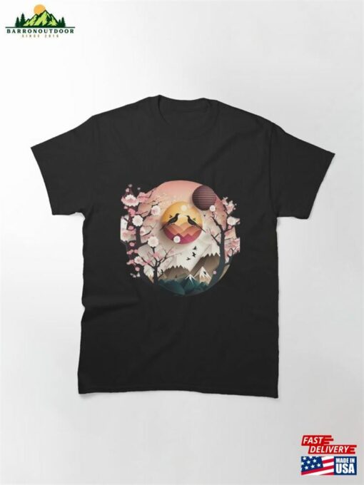 Elevated Elegance An Artistic Cherry Blossoms And Mountains Classic T-Shirt Unisex