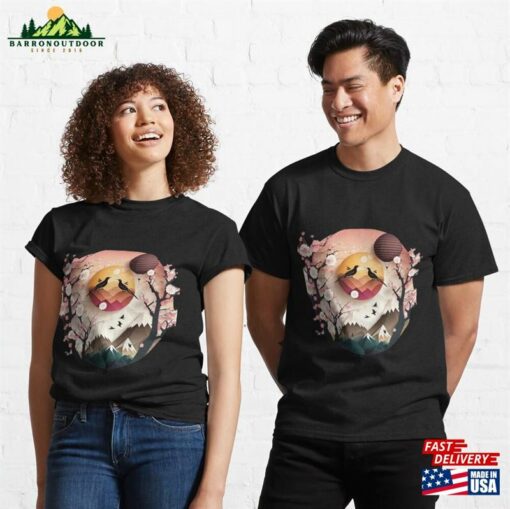 Elevated Elegance An Artistic Cherry Blossoms And Mountains Classic T-Shirt Unisex